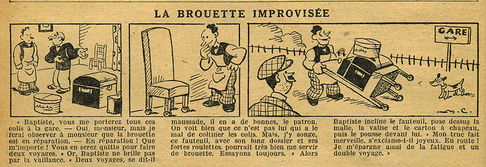 Le Petit Illustré 1932 - n°1432 - page 12 - La brouette improvisée - 20 mars 1932