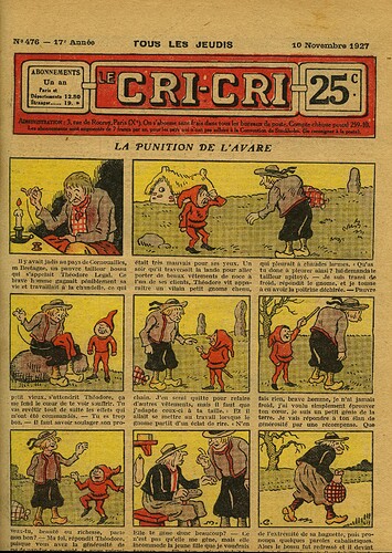 Cri-Cri 1927 - n°476 - page 1 - La punition de l'avare - 10 novembre 1927