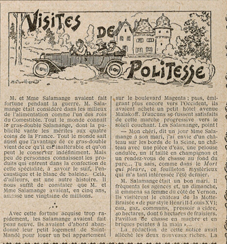 Almanach Vermot 1922 - 21 - Visites de politesse - Jeudi 6 juillet 1922
