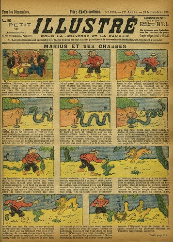 Le Petit Illustré 1930 - n°1363 - page 1 - Marius et ses chasses - 23 novembre 1930