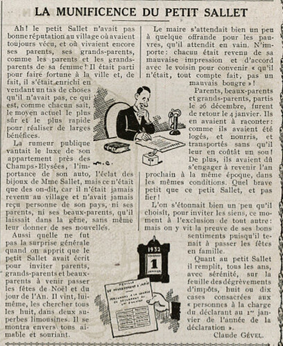 Almanach Vermot 1932 - 2 - La munificence du petit Sallet - Vendredi 8 janvier 1932