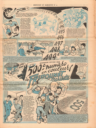 Fripounet et Marisette 1956 - n°21 - 500e numéro en couleur de Fripounet Marisette - page dessinée par René Bonnet - 20 mai 1956 - page 3