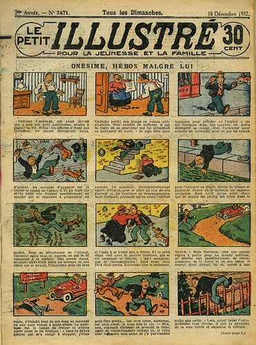 Le Petit Illustré 1932 - n°1471 - page 1 - Onésime héros malgré lui - 18 décembre 1932