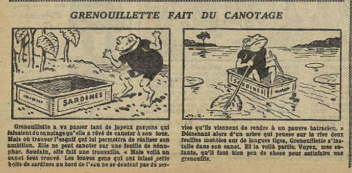 Fillette 1931 - n°1205 - page 14 - Grenouillette fait du canotage - 26 avril 1931