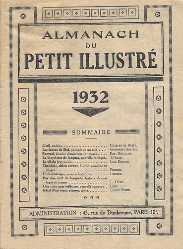 Almanach Petit Illustré 1932 - sommaire
