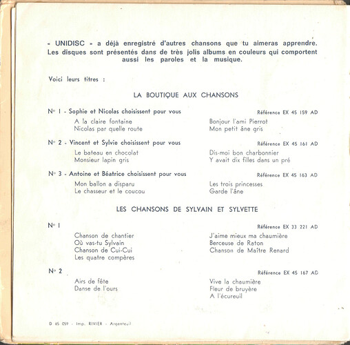 Disque - Les chansons de Perlin et Pinpin - 1965 - livret page 12