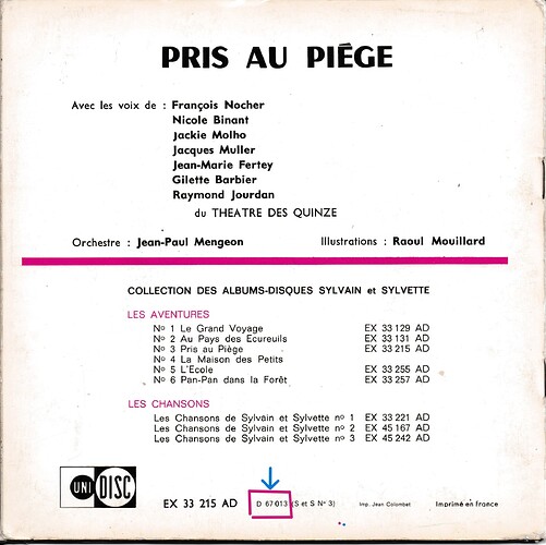 disque Pris au piège 1967 (3) dos + date