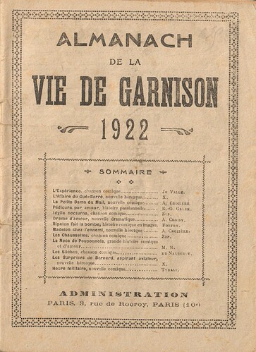 Almanach de la Vie de Garnison 1922 - sommaire