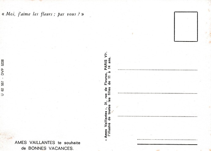 verso carte postale âmes vaillantes 1962