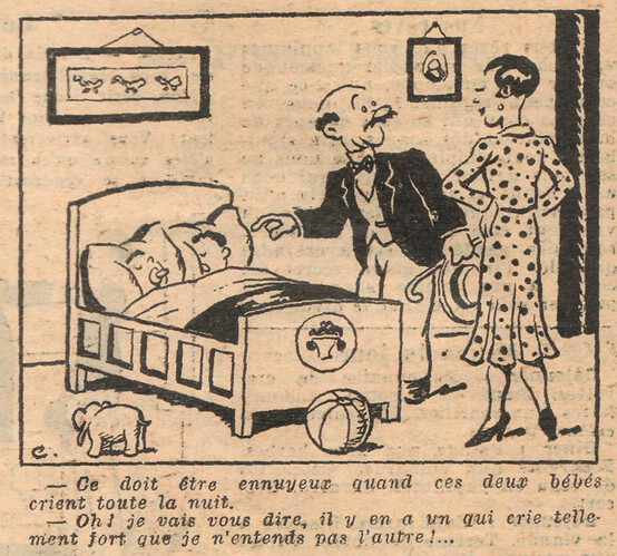 Almanach National 1933 - 44 - jeudi 3 août 1933 - Ce doit être ennuyeux quand ces deux bébés crient toute le nuit