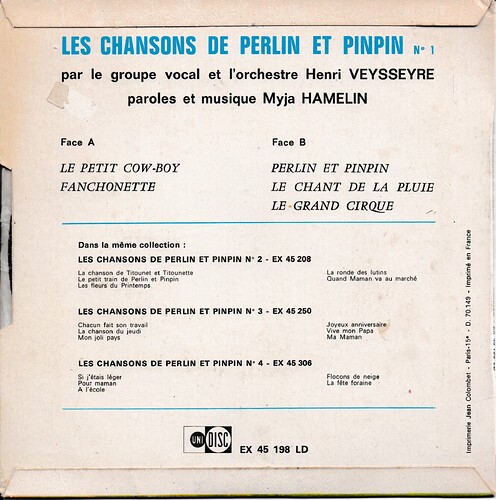 chansons de perlin 1 1970 dos