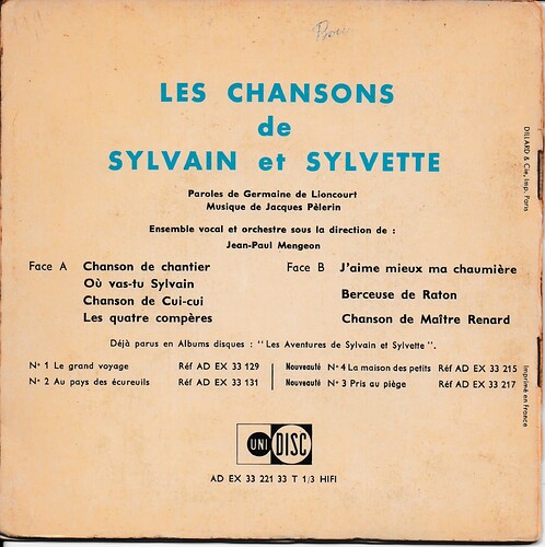 1b les chansons de sylvain et sylvette verso sans date