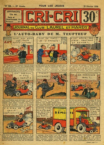 Cri-Cri 1936 - n°909 - page 1 - L'auto-Baby de M. TEUFTEUF - 27 février 1936
