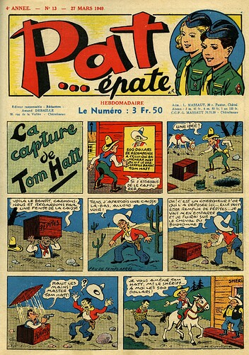 Pat épate 1949 - n°13 - 27 mars 1949 - page 1 - La capture de Tom Hatt
