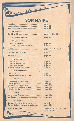 Almanach Farandole 1949 - Sommaire au revers de la couverture
