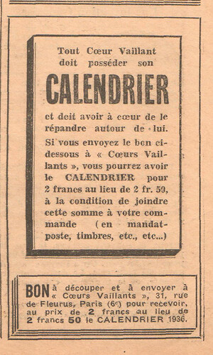 Coeurs Vaillants 1935 - n°49 - page 3 - Calendrier - 8 décembre 1935
