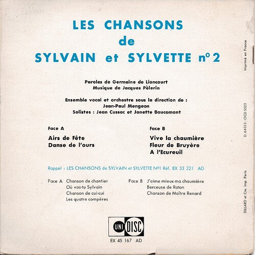 chansons de sylvain et sylvette 2 1964 verso