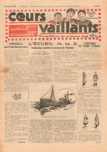 Coeurs Vaillants 1930 - n°34 - page 1 - L'écueil H U 3 - 27 juillet 1930