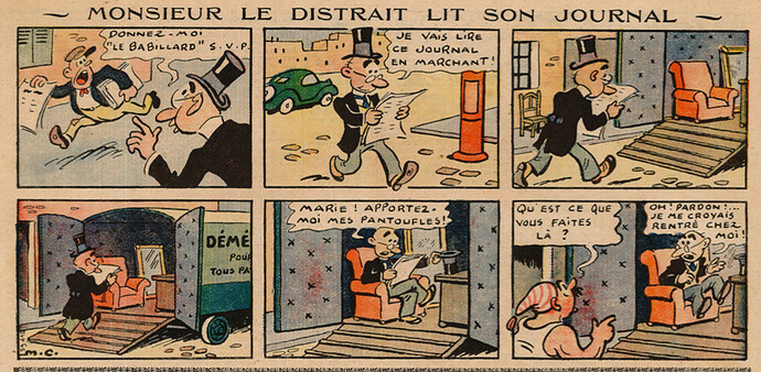 Pierrot 1938 - n°6 - page 5 - Monsieur le Distrait lit son journal - 6 février 1938