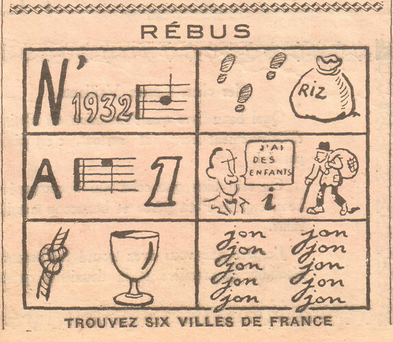 Coeurs Vaillants 1932 - n°46 - page 3 - Rébus - Trouvez 6 villes de France - 13 novembre 1932