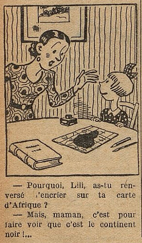 Fillette 1937 - n°1520 - page 13 - Pourquoi, Lili, as-tu renversé l'encrier sur ta carte d'Afrique - 9 mai 1937