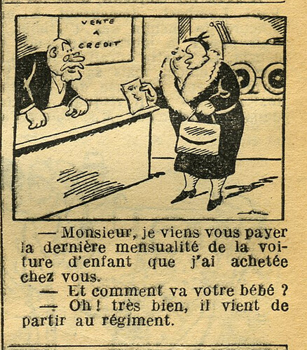 Fillette 1933 - n°1332 - page 4 - Monseiur je viens vous payer la dermière mensualité - 1er octobre 1933