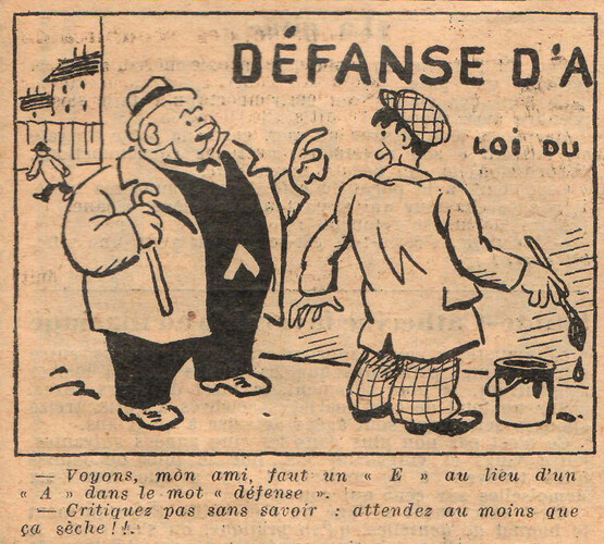 Almanach National 1933 - 12 - vendredi 24 février 1933 - Voyons mon ami il faut un E au lieu d'un A dans le mot défense