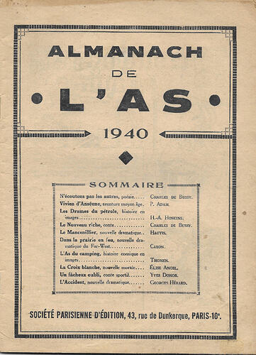 Almanach de l'AS 1940 - page 1 - Sommaire