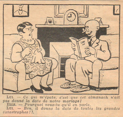 Almanach National 1933 - 4 - lundi 9 janvier 1933 - Lui - Ce qui m'épate c'est que cet almanach n'ait pas donné la date de notre mariage