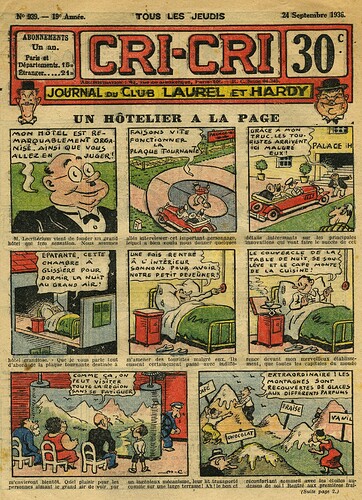 Cri-Cri 1936 - n°939 - page 1 - Un hôtelier à la page - 24 septembre 1936