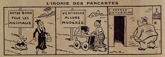 Lisette 1935 - n°18 - page 2 - L'ironie des pancartes - 5 mai 1935