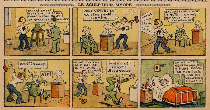 Pierrot 1935 - n°40 - page 1 - Le sculpteur myope - 6 octobre 1935