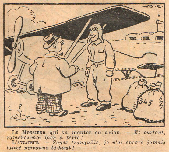 Almanach National 1933 - 48 - dimanche 10 septembre 1933 - Le Monsieur qui va monter en avion - Et surtout ramenez-moi bien à terre