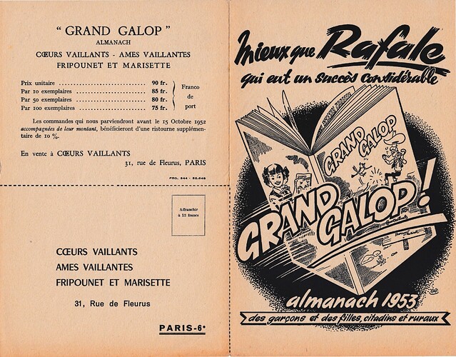 1 flyer pour l'almanach 1953
