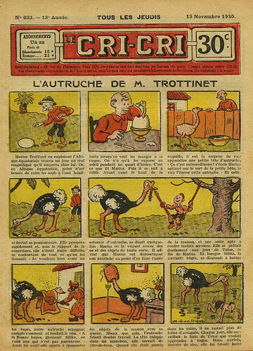 Cri-Cri 1930 - n°633 - page 1 - L'autruche de M. Trottinet - 13 novembre 1930