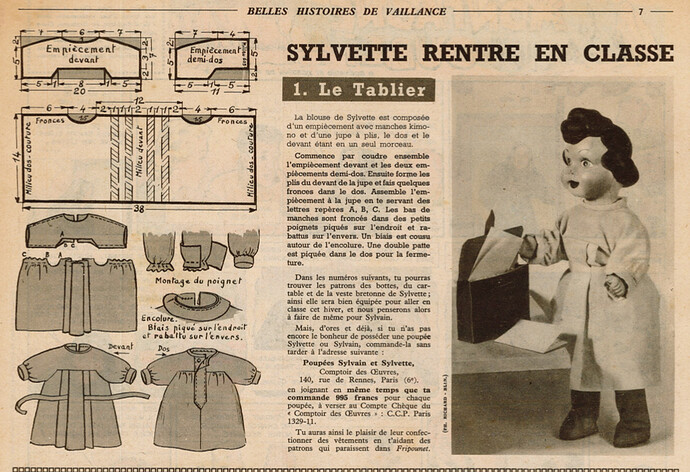 Fripounet et Marisette 1954 - n°39 - Sylvette rentre en classe - 1  - Le tablier - 26 septembre 1954 - page 7
