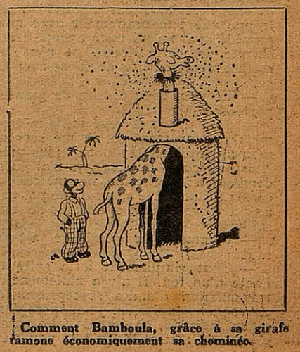 L'Intrépide 1932 - n°1125 - page 4 - Comment Bamboula, grâce à sa girafe, ramone économiquement sa cheminée - 13 mars 1932