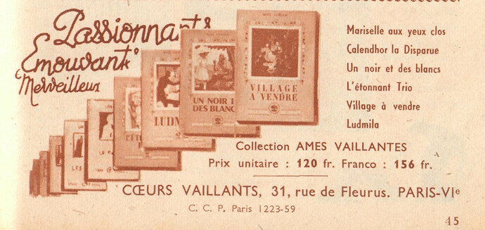 Almanach Farandole 1949 - page 45 - publicité pour les romans Ames Vaillantes