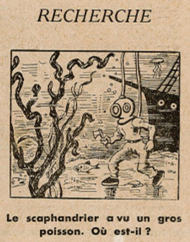 Ames Vaillantes 1938 - n°25 - page 5 -  Recherche - Le scaphandrier a vu un gros poisson - 23 juin 1938