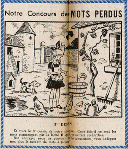 Ames Vaillantes 1938 - n°36 - pages 4 et 5 - Concours des Mots Perdus (3e dessin) - 8 septembre 1938