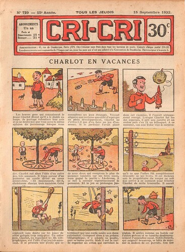 Cri-Cri 1932 - n°729 - page 1 - Charlot en vacances - 15 septembre 1932