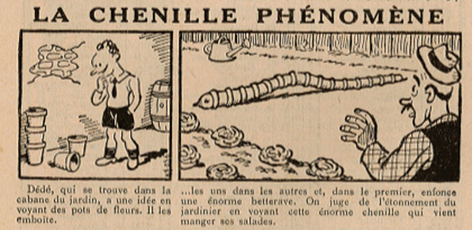Almanach Pierrot 1935 - page 4 - La chenille phénomène (non signé)