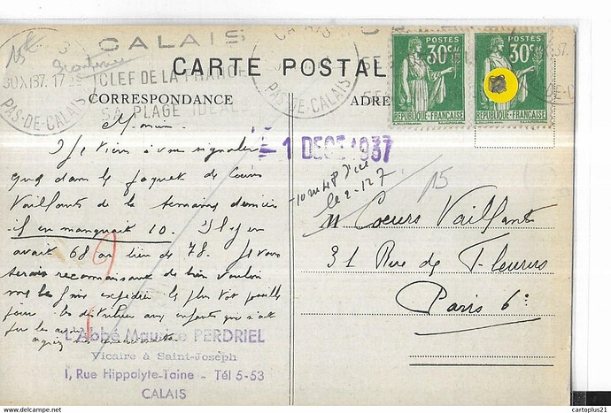 CArte postale  Coeurs Vaillants (delcampe avril 2022) - 1937 - verso