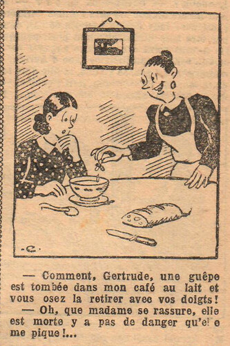Fillette 1932 - n°1251 - page 11 - Comment Gertrude une guêpe est timbée dans on café au lait - 13 mars 1932