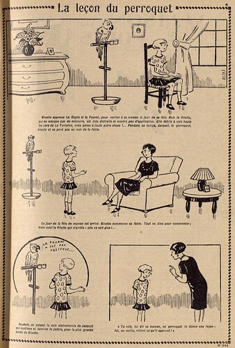 Lisette 1928 - n°344 - page 5 - La leçon du perroquet - 12 février 1928