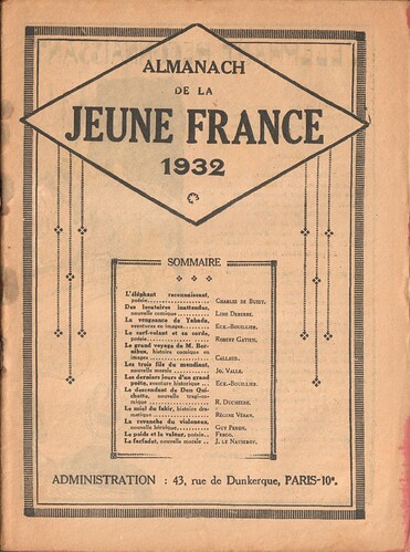 Almanach de la Jeune France 1932 - page 1 - Sommaire