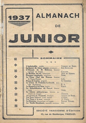 Almanach Junior 1937 - page 1 - sommaire