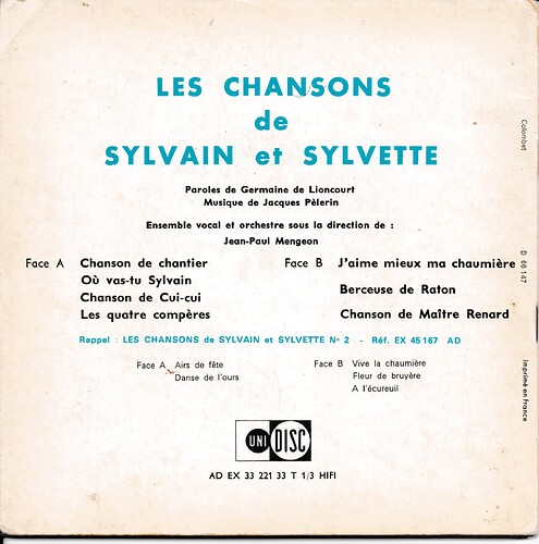 2b les chansons de sylvain et sylvette verso 1966