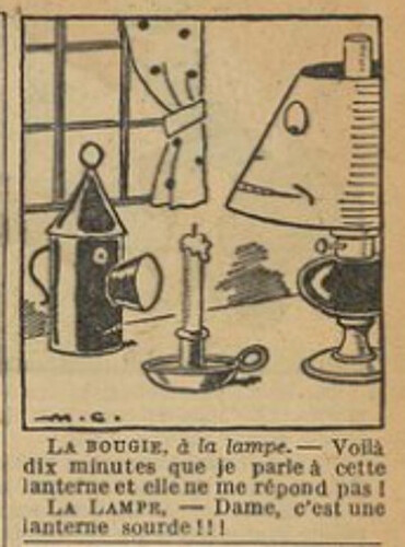 Fillette 1935 - n°1440 - page 7 - La bougie à la lampe - Voilà dix minutes que je parle à cette lanterne - 27 octobre 1935