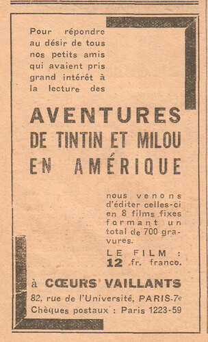 Coeurs Vaillants 1935 - n°33 - page 8 - Tintin en films fixes - 18 août 1935
